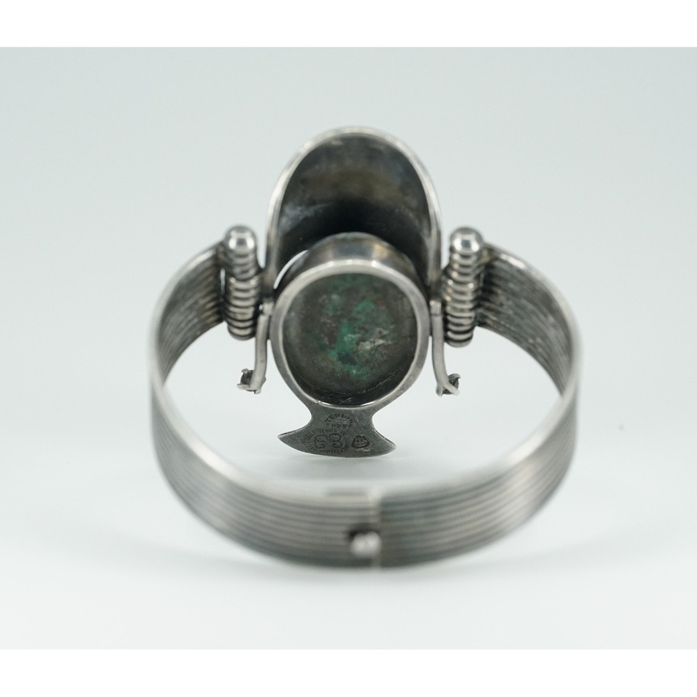 Vintage Los Ballesteros Taxco 925 Silver Bracelet‎ Carved Stone Aztec Warrior - Picture 3 of 6